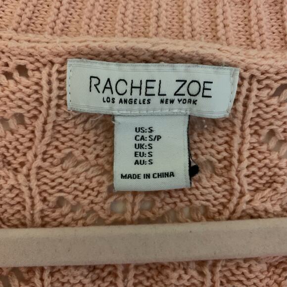 RACHEL ZOE Cardigan Sweater V-Neck Knit Crocheted 3 Button Pale Pink Ribbed Cuff - Picture 9 of 12